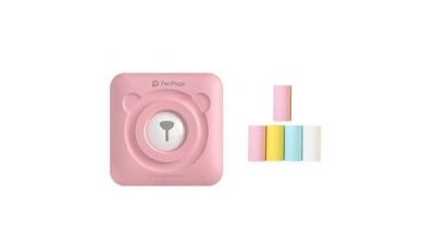 PERIPAGE Mini imprimante photo thermique  portable bluetooth 58 mm avec 5 rouleaux de papier d'impression -rose _catf 