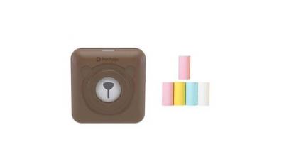 PERIPAGE Mini imprimante photo thermique portable bluetooth 58 mm avec 5 rouleaux de papier d'impression -marron _catf 