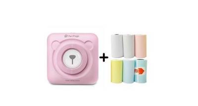 PERIPAGE Mini imprimante photo thermiquea6  bluetooth pour t&eacute;l&eacute;phone portable avec 6 rouleaux de papier d'impression -rose 