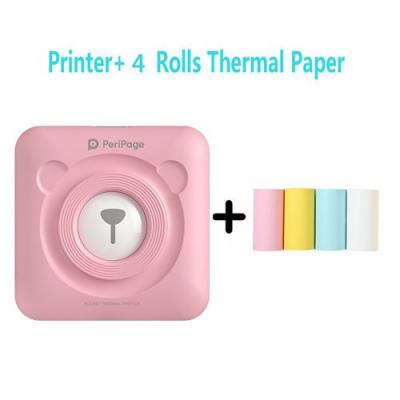 PERIPAGE Mini imprimante thermique  portable Bluetooth 58 mm avec 4 rouleaux de papier d'impression -Rose 