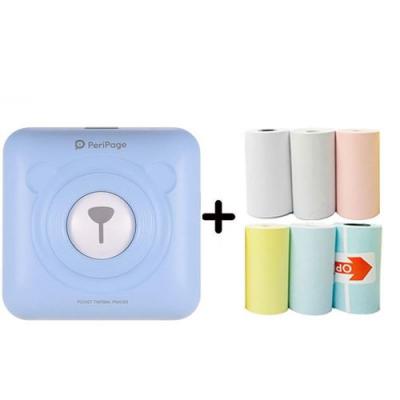 PERIPAGE Mini imprimante thermiqueA6  Bluetooth pour t&eacute;l&eacute;phone portable avec 6 rouleaux de papier d'impression -Bleu 