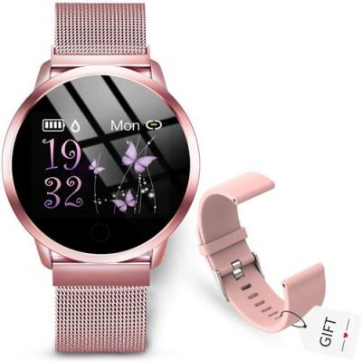  Montre Connect&eacute;e pour Femmes Homme Sport Avec IP67 Etanche Multifonction Cardio Oxym&egrave;tre Podom&egrave;tre pour iOS Android-Rose 