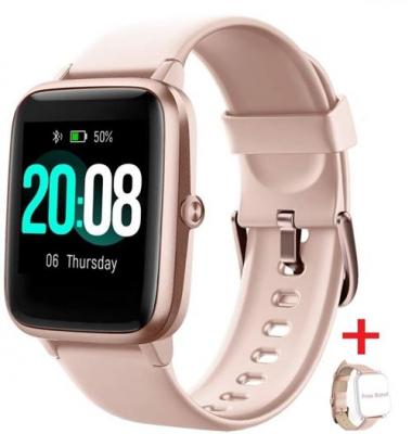  Montre Connect&eacute;e pour Homme Femmes Enfant IP68 Smartwatch Sport Fitness Tracker Contr&ocirc;le de la Musique pour Android iPhone-Rose 