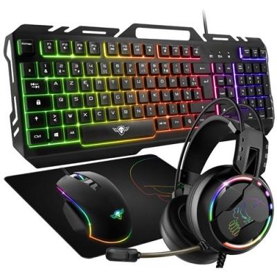 GENERIQUE Pack gaming Clavier, Souris, Casque et tapis PRO-MKH5 r&eacute;tro &eacute;clair&eacute; RGB - Souris 7 boutons 6200 dpi - Clavier Semi-m&eacute;ca