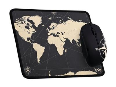 TNB Souris et Tapis de Souris Gaming T'NB  TRAVEL Noir Mappemonde