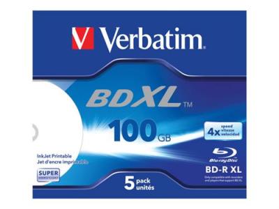  Verbatim - 5 x BD-R XL - 100 Go 4x - surface imprimable par jet d'encre - bo&icirc;tier CD 