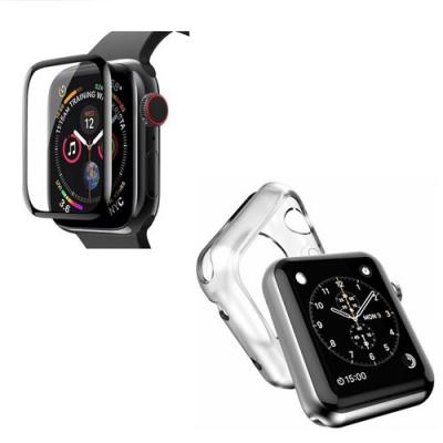  Verre tremp&eacute; 3D noir protection &eacute;cran totale int&eacute;grale pour APPLE WATCH SE 40MM et une coque silicone 