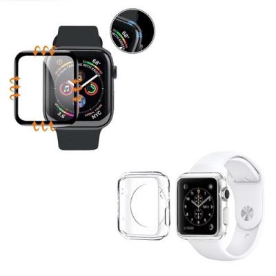  Verre tremp&eacute; 3D noir protection &eacute;cran totale int&eacute;grale pour APPLE WATCH SE 44MM et une coque silicone 