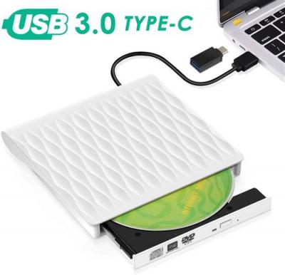  Lecteur CD/DVD Externe, Kingbox USB 3.0 Type C Graveur DVD Externe CD Portable L&eacute;ger et Mince pour Ordinateurs Portables,Compatible avec Windows XP/2003/Vista/7/8.1/10, Linux, Mac OS (Blanc) 