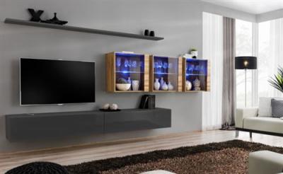 GENERIQUE Meuble TV Mural Design Switch XVII 340cm Gris & Naturel