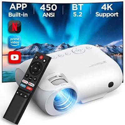  Vid&eacute;oprojecteur Portable Bluetooth - 450 ANSI Lumen 4K avec Netflix-Prime Video-Youtube Int&eacute;gr&eacute;s Full HD 1080P Natif 