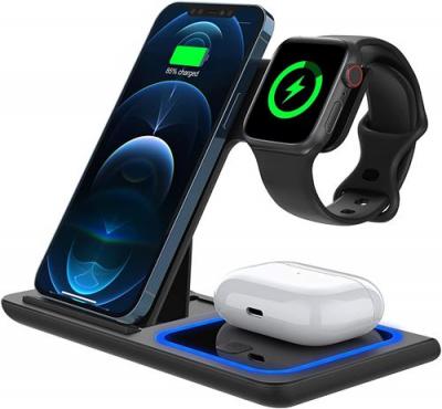 CHRONUS Chargeur Sans Fil 3 en 1, Station de Charge Rapide Sans Fil Magn&eacute;tique Certifi&eacute;e Qi de 15 W(Noir)-