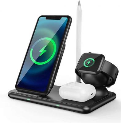 CHRONUS Chargeur Sans Fil 4 en 1, support de Charge Rapide 15 W Compatible(Noir)-