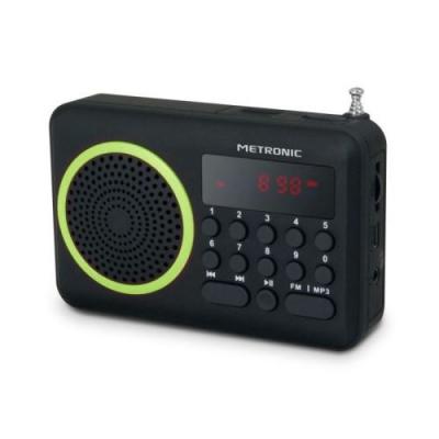 METRONIC  477202 Radio Portable FM Compact avec Port USB + Lecteur Carte Micro SD - Noir et Vert