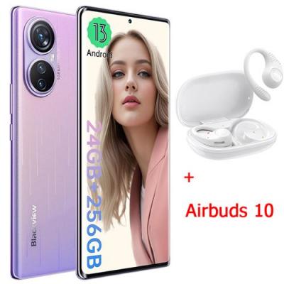 BLACKVIEW Smartphone A200 Pro 108MP 6.67 2.4K &eacute;cran incurv&eacute; 24Go+256Go Android 13 Violet avec Ecouteur Bluetooth  Airbuds 10 Blanc 