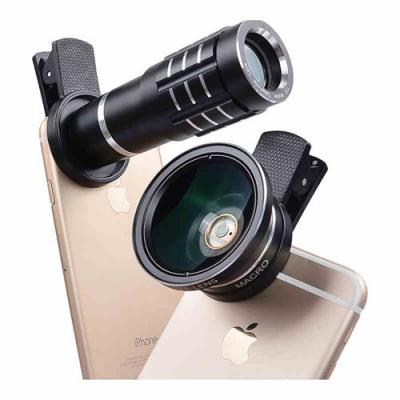 APEXEL  Pour Smartphone 0.45X Objectif &agrave; grand angle + 12.5X Objectif Macro + 12X T&eacute;l&eacute;objectif Noir 