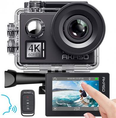 Cam&eacute;ra sport AKASO 4K 60fps Commande vocale Etanche Zoom x8 2 Batteries Noir