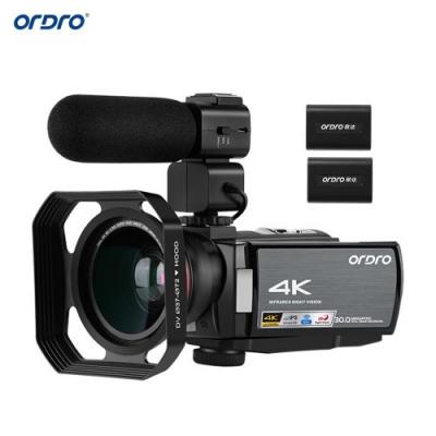 ORDRO Cam&eacute;scope 4K HDR-AE8 DV Zoom 15MP Zoom num&eacute;rique IR Vision nocturne ecran tactile Noir 