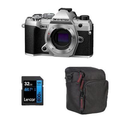 OM  appareil photo hybride system -5 silver nu + sd 32go + sac