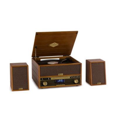 AUNA Belle Epoque 1910 Cha&icirc;ne st&eacute;r&eacute;o r&eacute;tro avec platine vinyle lecteur CD & tuner FM - marron 