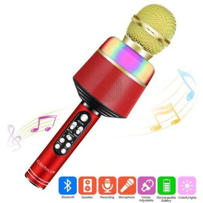 Microphone de karaok&eacute; sans fil bluetooth pour iphone, android, micro portable pour home, party - or rose 