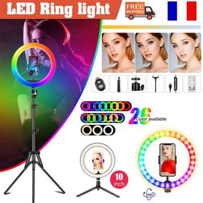  Neewer 10 pouces/26 cm Anneau Lumi&egrave;re RGB LED Ring Light R&eacute;galble + 2M tr&eacute;pied, Porte Smartphone pour Maquillage Tournage Vid&eacute;o 