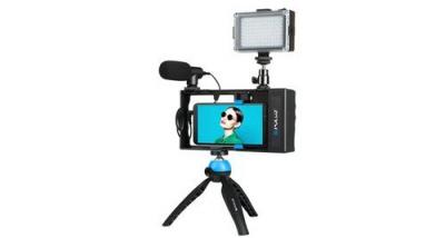 WEWOO Puluz 4 en 1 vlogging portable bluetooth diffusion en direct led selfie light smartphone kits de montage vid&eacute;o avec microphone + support de tr&eacute;pied + 