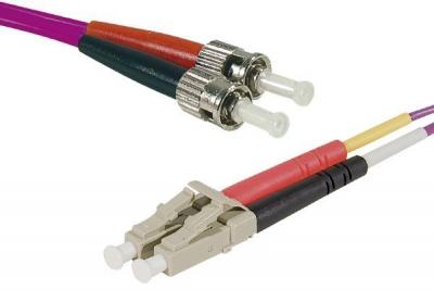 Jarreti&egrave;re optique duplex multimode OM3 50/125 LC-UPC/ST-UPC violet - 10 m 