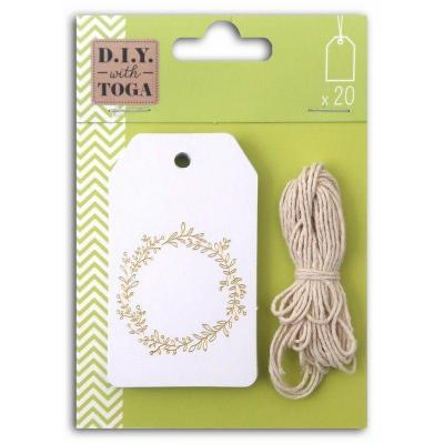 DIY D.I.Y with Toga STY043, Lot de 20 &Eacute;tiquettes Tags avec Ficelle, Autre, Or, 4.5 x 8 x 0.1 cm