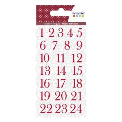 ARTEMIO Autocollants chiffres floqu&eacute;s rouges pour calendrier de l'Avent