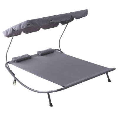 OUTSUNNY Bain de soleil 2 places design contemporain gris