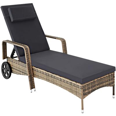 TECTAKE Bain de soleil m&eacute;tal 6 positions avec roulettes marron naturel/gris