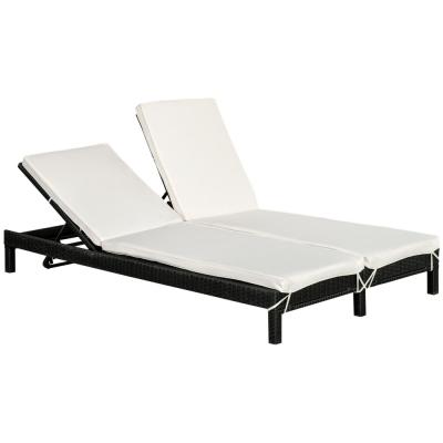 OUTSUNNY Bain de soleil transat 2 places grand confort matelas inclus