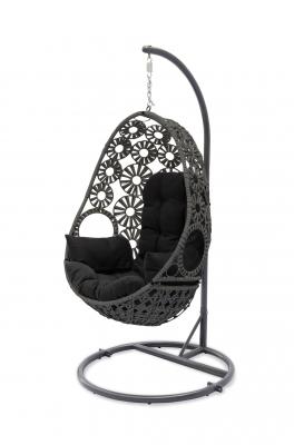 DCB GARDEN Balancelle de jardin en r&eacute;sine gris anthracite avec coussin noir