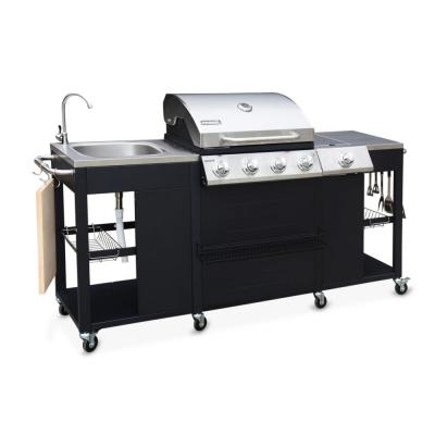 SWEEEK Barbecue au gaz cuisine ext&eacute;rieure 5 br&ucirc;leurs &eacute;vier planche