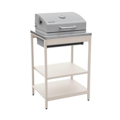 SWEEEK Barbecue grill charbon de bois beige Naxos grille chrom&eacute;e 2 &eacute;tag&egrave;res