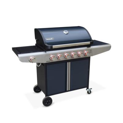 ALICE S GARDEN Barbecue gaz bazin anthracite 6 br&ucirc;leurs avec 1 feu lat&eacute;ral