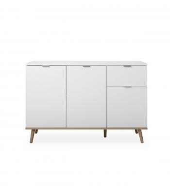 Buffet - G&Ouml;TEBORG 56 - Blanc / Ch&ecirc;ne sonoma - 3 portes 1 tiroir - 120 x 85 x 40 cm 