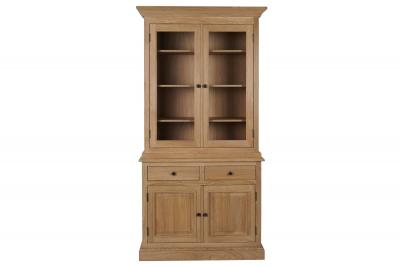 Buffet vaisselier en ch&ecirc;ne 2 portes vitr&eacute;es 2 tiroirs 2 portes bois
