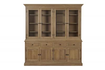 Buffet vaisselier en ch&ecirc;ne 4 portes vitr&eacute;es 4 tiroirs 4 portes bois