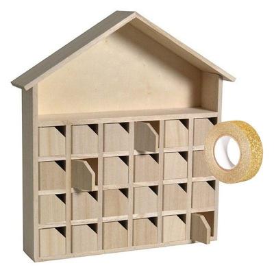 YOUDOIT Calendrier de l'Avent bois Maison 31,5 x 7 x 34 cm + masking tape dor