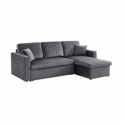 SWEEEK Canap&eacute; d'angle convertible 3 places en velours gris fonc&eacute;