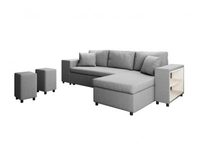 LOUNGITUDE Canap&eacute; d'angle convertible gris clair avec rangement poufs &agrave; gauche
