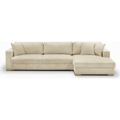 HOMIFAB Canap&eacute; d'angle droit convertible 5 places c&ocirc;tel&eacute; beige avec coffre