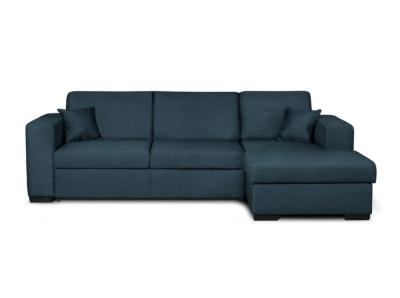 LOUNGITUDE Canap&eacute; d'angle droit convertible avec coffre tissu bleu BAHAMAS