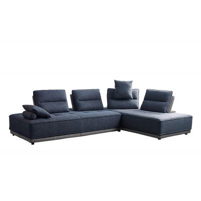 MEUBLETMOI Canap&eacute; d'angle modulable en tissu bicolore bleu et gris - LOUNGE