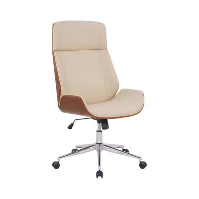 CLP - Fauteuil de bureau Varel en similicuir avec coque de si&egrave;ge en bois Noyer/beige
