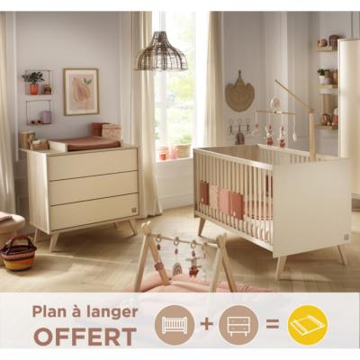 SAUTHON Chambre b&eacute;b&eacute; Lit &eacute;volutif et Commode &agrave; langer 3 tiroirs - MELINEE