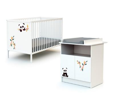 WEBABY Ensemble lit b&eacute;b&eacute; 60x120 cm + commode &agrave; langer 2 portes PANDA Blanc