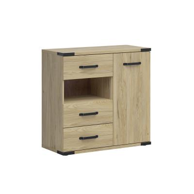 Commode 3 tiroirs 1 porte Dako Bois et Noir